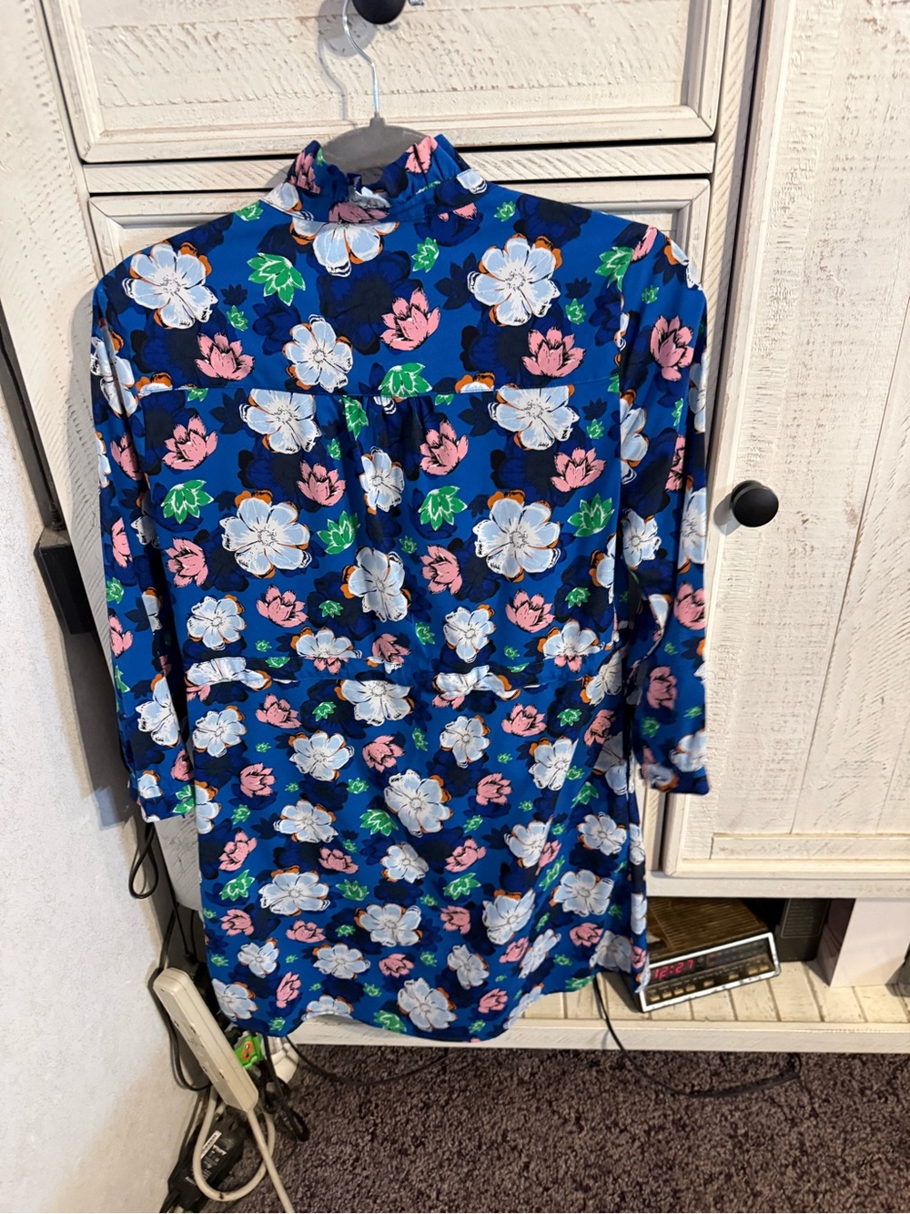 Banana Republic Blue Floral Long-Sleeve Shift Dress